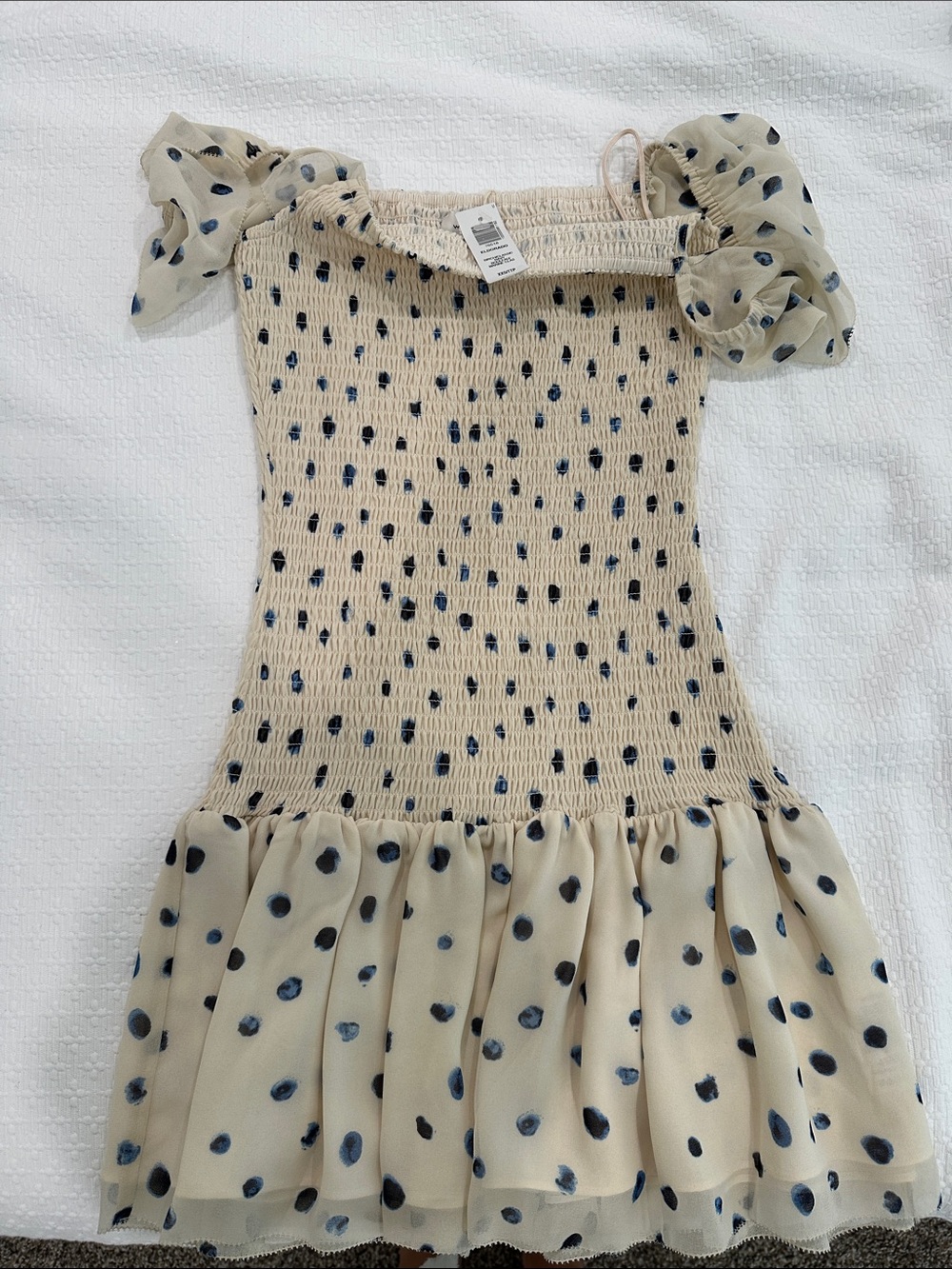 Wilfred Cream Dress with Navy Polka Dots